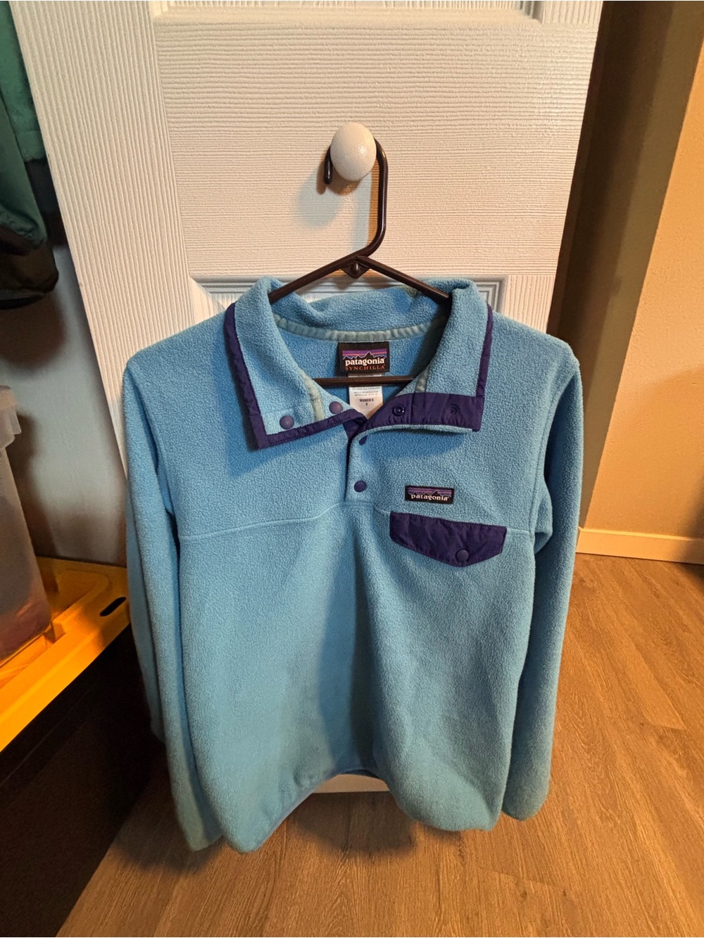 Patagonia Light Blue Fleece Pullover with Navy Trim
